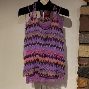 Lavendar zig zag patterned crop top with lace tank